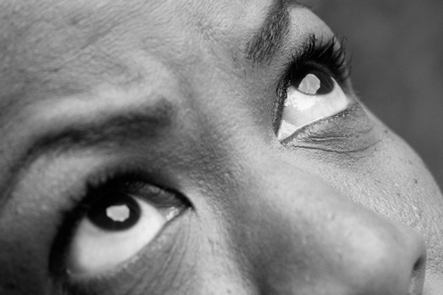 close-up of a man's eyes (black and white)